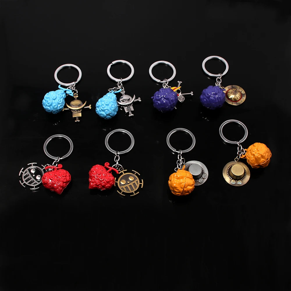 One Piece Luffy Straw Hat Keychain Rotatable Zoro Skull Metal Pendant Role-Playing Decorative Accessories Fan Jewelry Gift