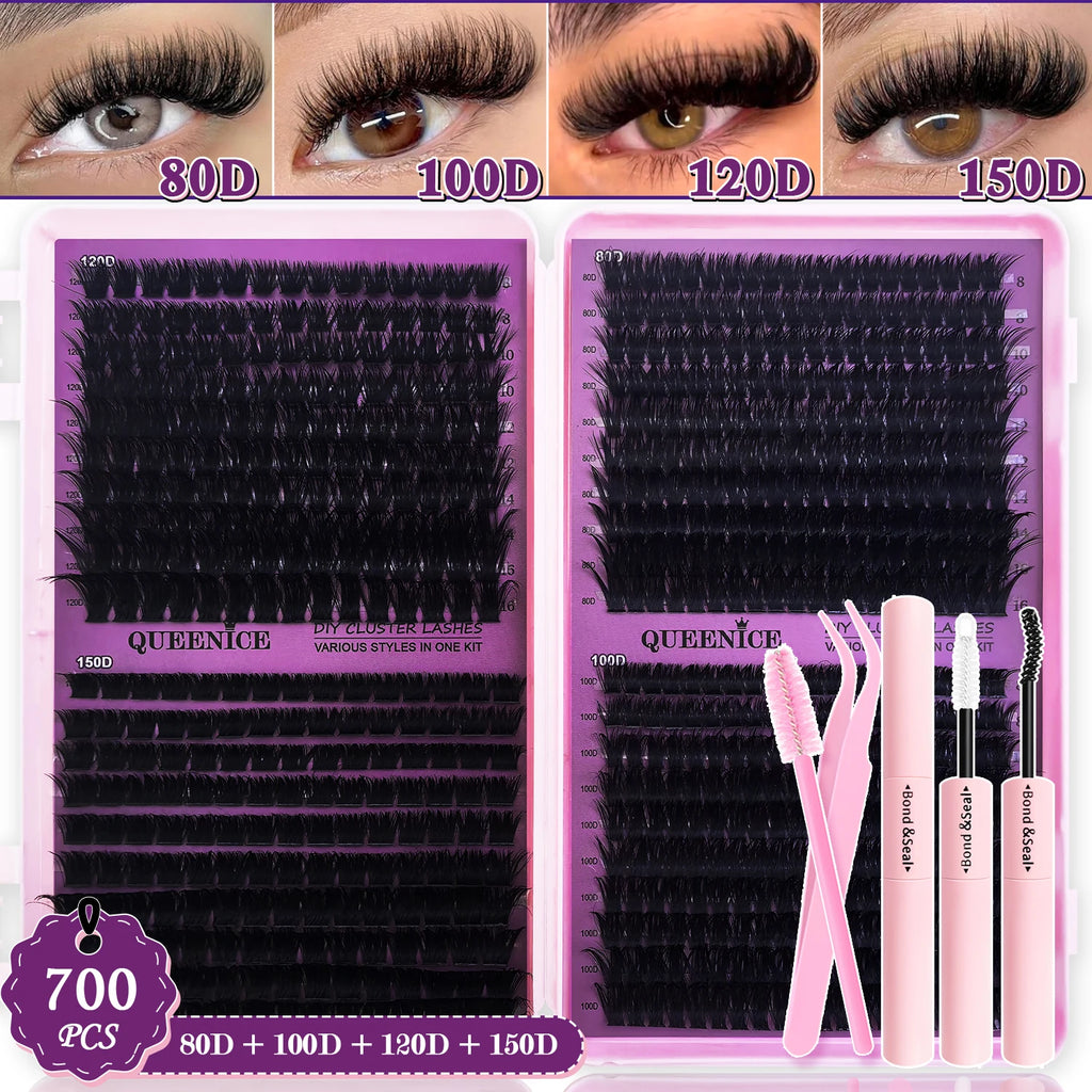 QUEENICE Lashes Cluster DIY Lash Extension Mixed Tray Clusters Eyelashes Fluffy Individual Lashes Cat Eye Lash Extension