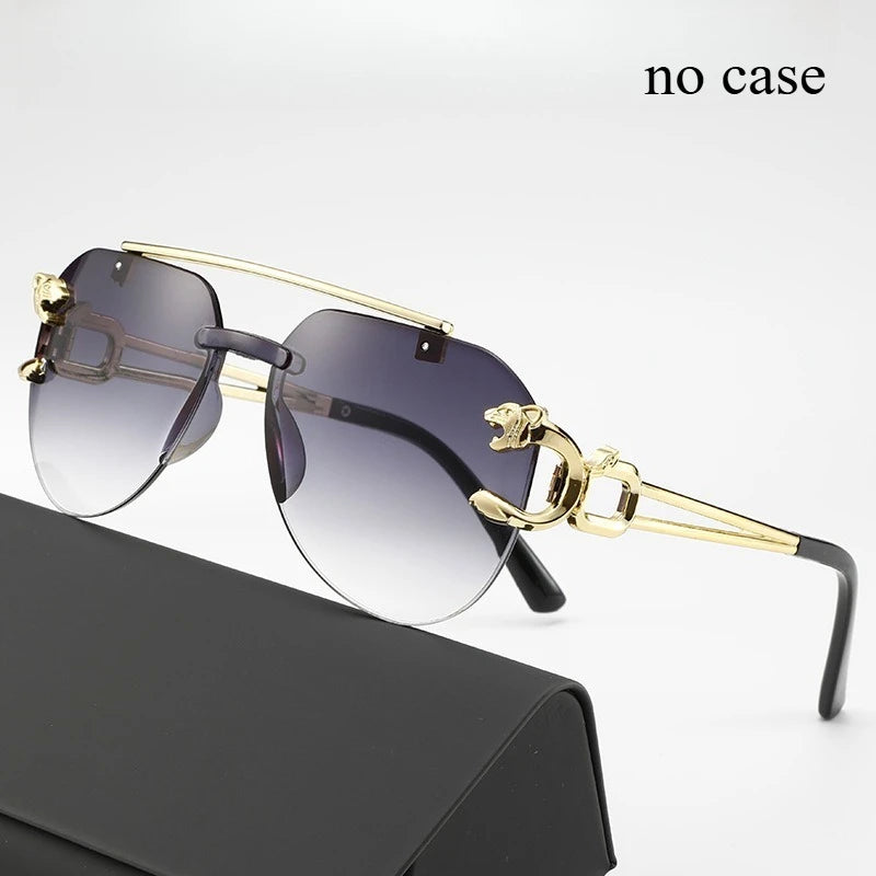 Frameless Beveled Sunglasses Frog Eyes Gradient Color UV Protection Oversized Sun Glasses