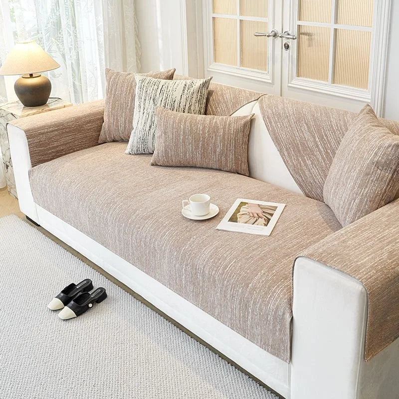 Solid Color Chenille Sofa Towel Thick Universal Sectional Sofa Cover Modern Furniture Dustproof Cover L-shape Couch Covers