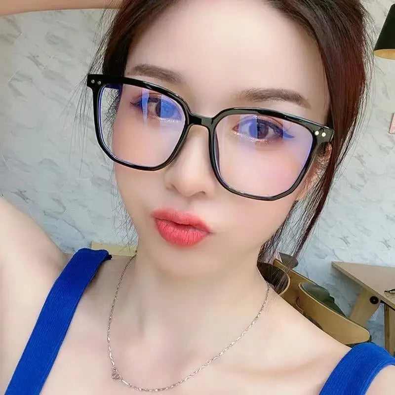 Unisex Square Plastic Frame Trendy Anti-Blue Light Clear Glasses For Back To School Clothing Accessories.