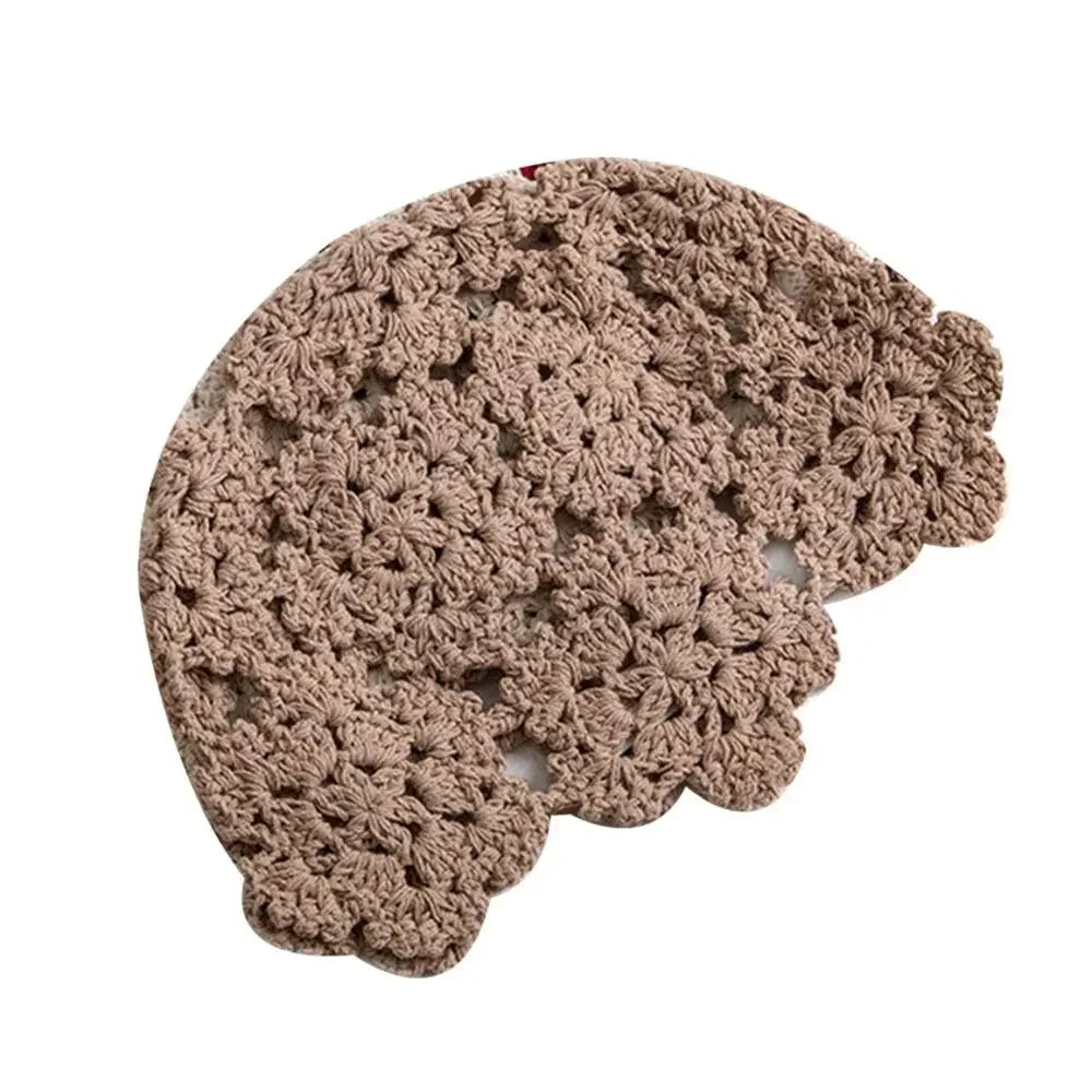 Breathable Hollowed Out Knitted Hat Flowers Casual Beret Cap Summer Fashion Flowers Breathable Cotton Skullies Sun Visor Women