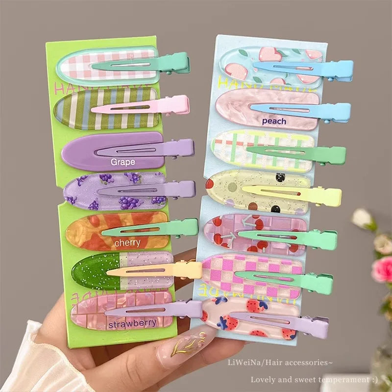 2 Pieces of Multi-Color Colorful Hair Clips with Side Bangs, Duckbill Clips for Flyaway Hair, Sweet Girl's Simple Hair Clips
