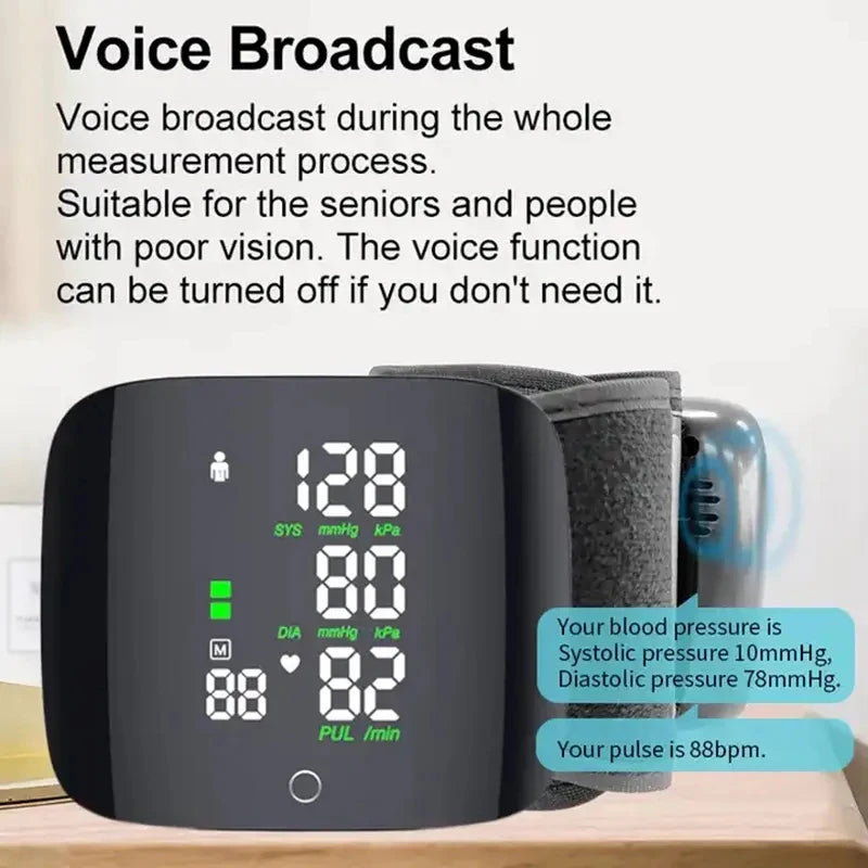 Rechargeable Digital Wrist Blood Pressure Monitor Sphygmomanometer Tonometer Tensiometer Blood Pressure Heart Rate Monitor
