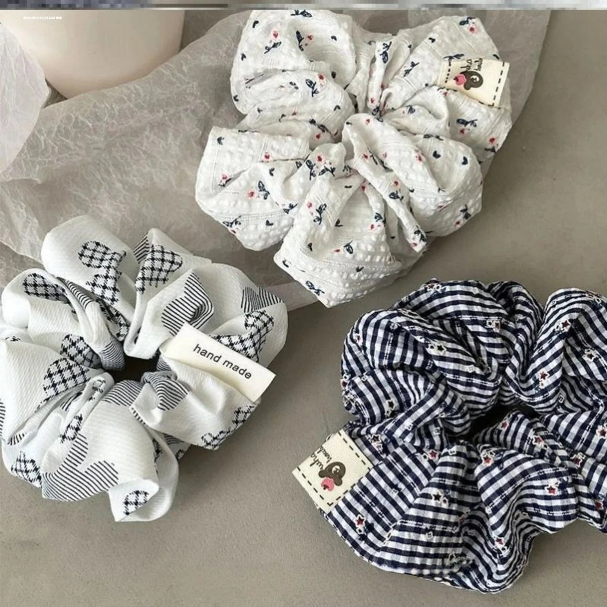 2pcs Literary Small Flower Ponytail Hair Accessories, Pastoral Temperament Fabric Durable Ornaments, Plaid Scrunchies, Cool and