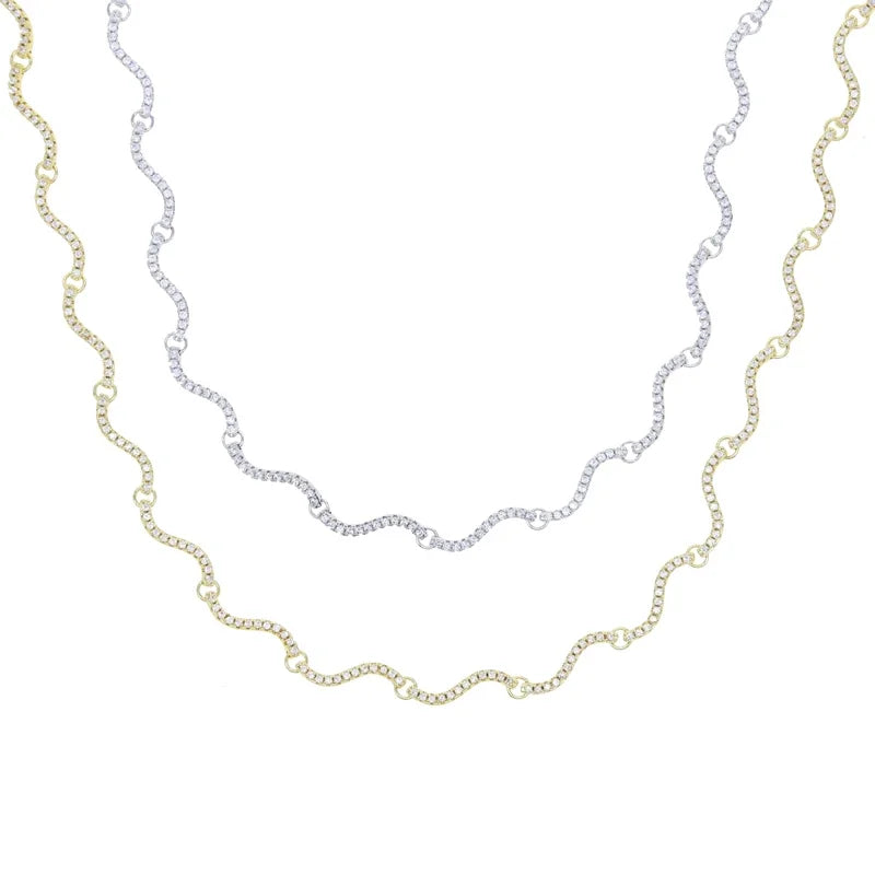 Micro Paved Sparking 5A CZ Fashion Women Choker Geometric Curved Bar Wave Charm Necklace