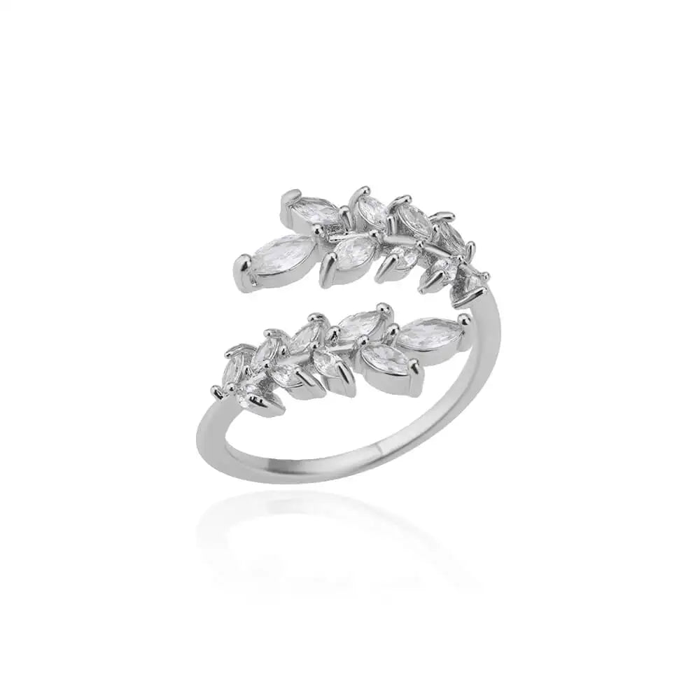 Luxury Zircon Double Layer Leaf Rings For Women Gold Color Stainless Steel Ring Boho Couple Jewelry Accesorios anillos mujer
