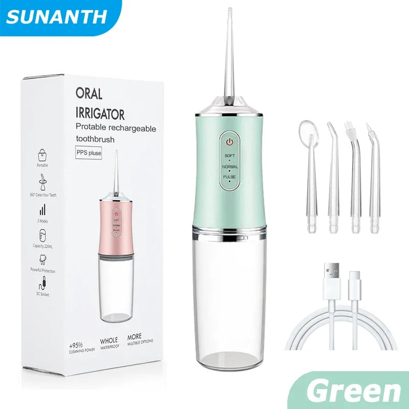 Professional Portable Cordless Water Flosserfor Teeth, Rechargeable Oral Irrigator with 3 Modes & Water Drill, IPX7 Waterproof