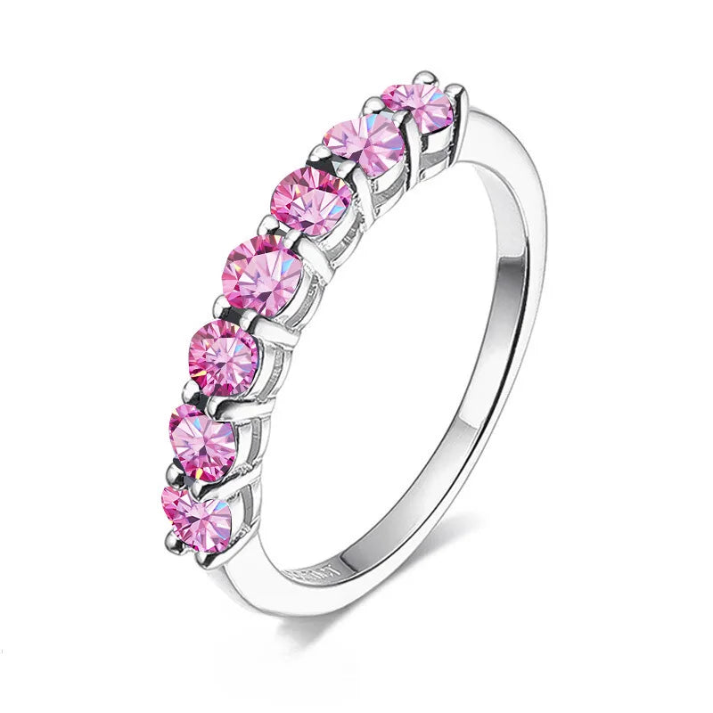 0.7CT D Color VVS1 EX Round Moissanite Ring 925 Sterling Silver Eternity Ring Women Engagement Wedding Luxury Band