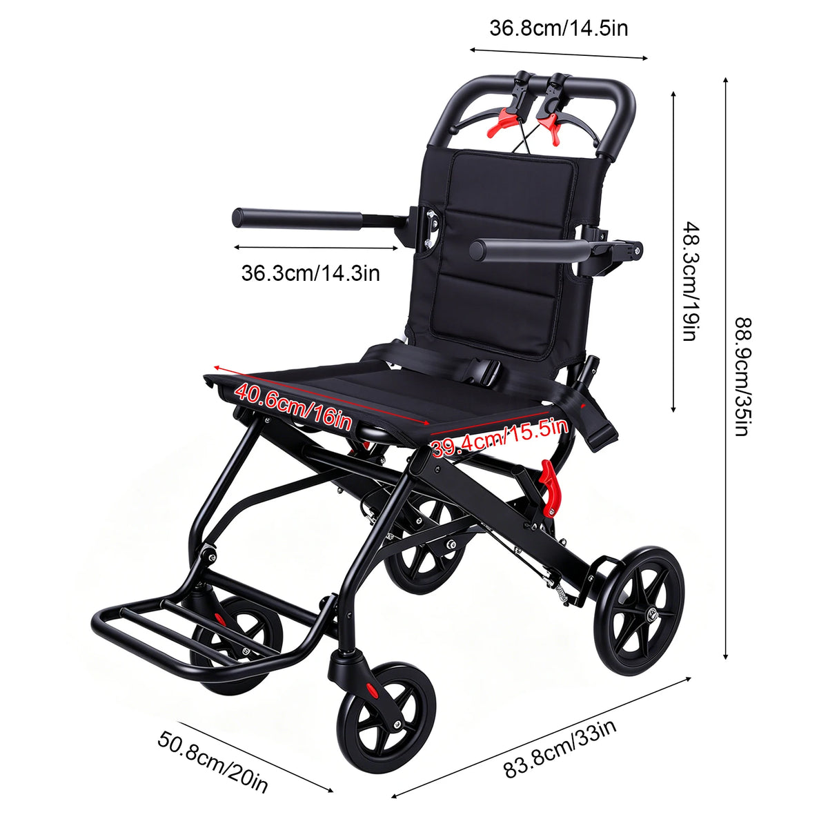 Folding Lightweight Wheelchair Transport Chair 13lbs Foldable Portable Mobility Seat with Brake Safe Belt for Elderly Disability