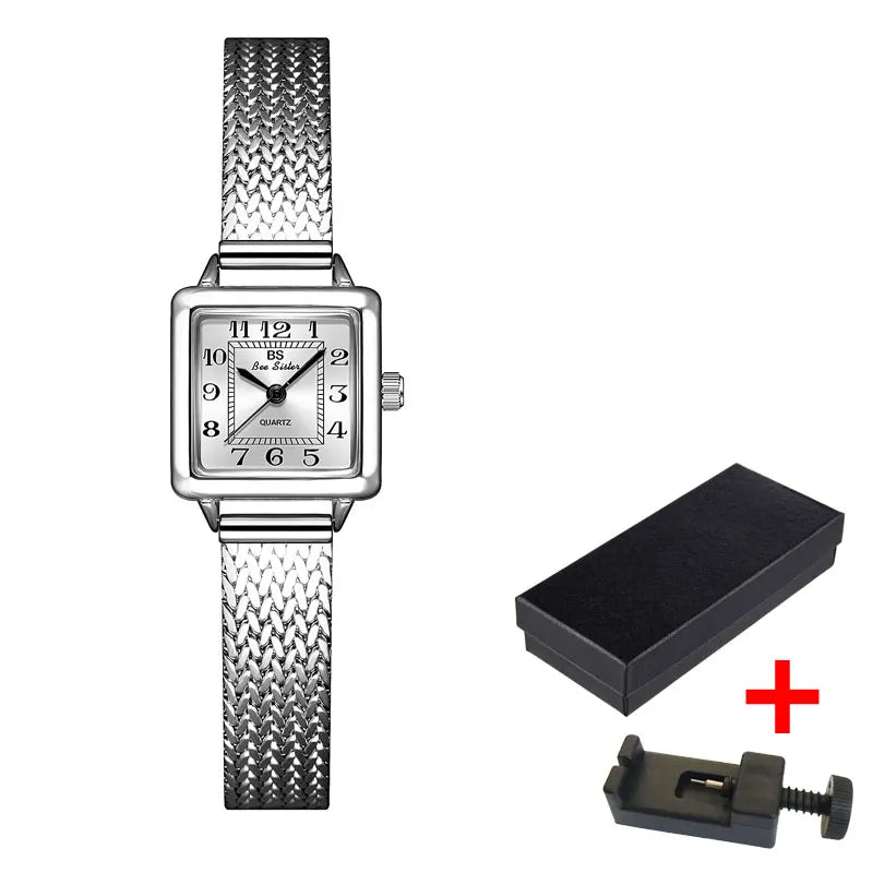 Vintage Lucky Small Square Dial with Wheat Ear Design Ladies Twist Watch Japanese Style Unique Steel Band Quartz Watch with Box