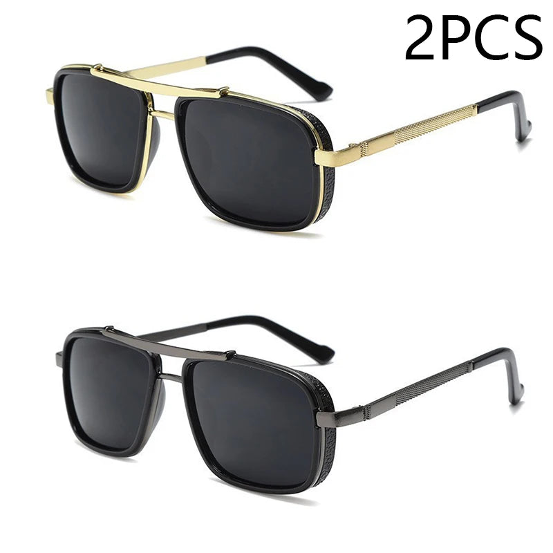 1/2/3PCS New Style Stylish  Retro Car Sunglasses Thickened Double Beam Punk Men's Metal Sunglasses 877