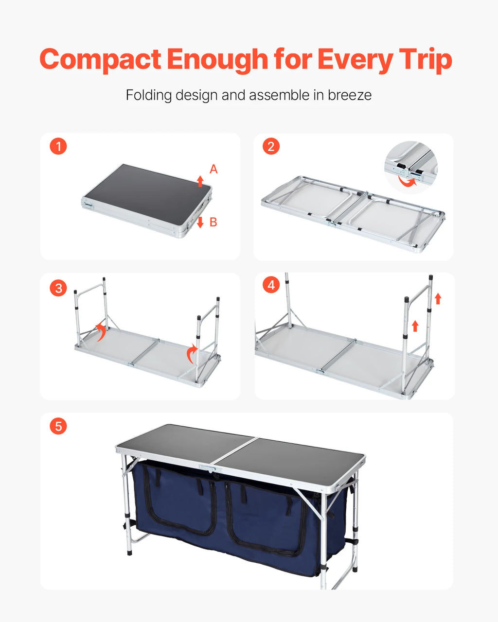 SucceBuy Camping Kitchen Table Folding Outdoor Cooking Table Aluminum Lightweight Portable Cook Station Foldable Camp Table