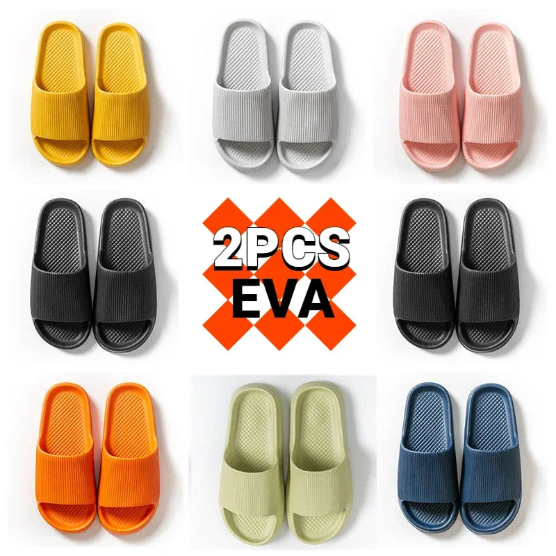 2024 Summer Slippers Flip Flops Women Indoor Home Mute Shoes EVA Soft-soled Shoes Cloud Slides Couple Non-slip Casual Sandals
