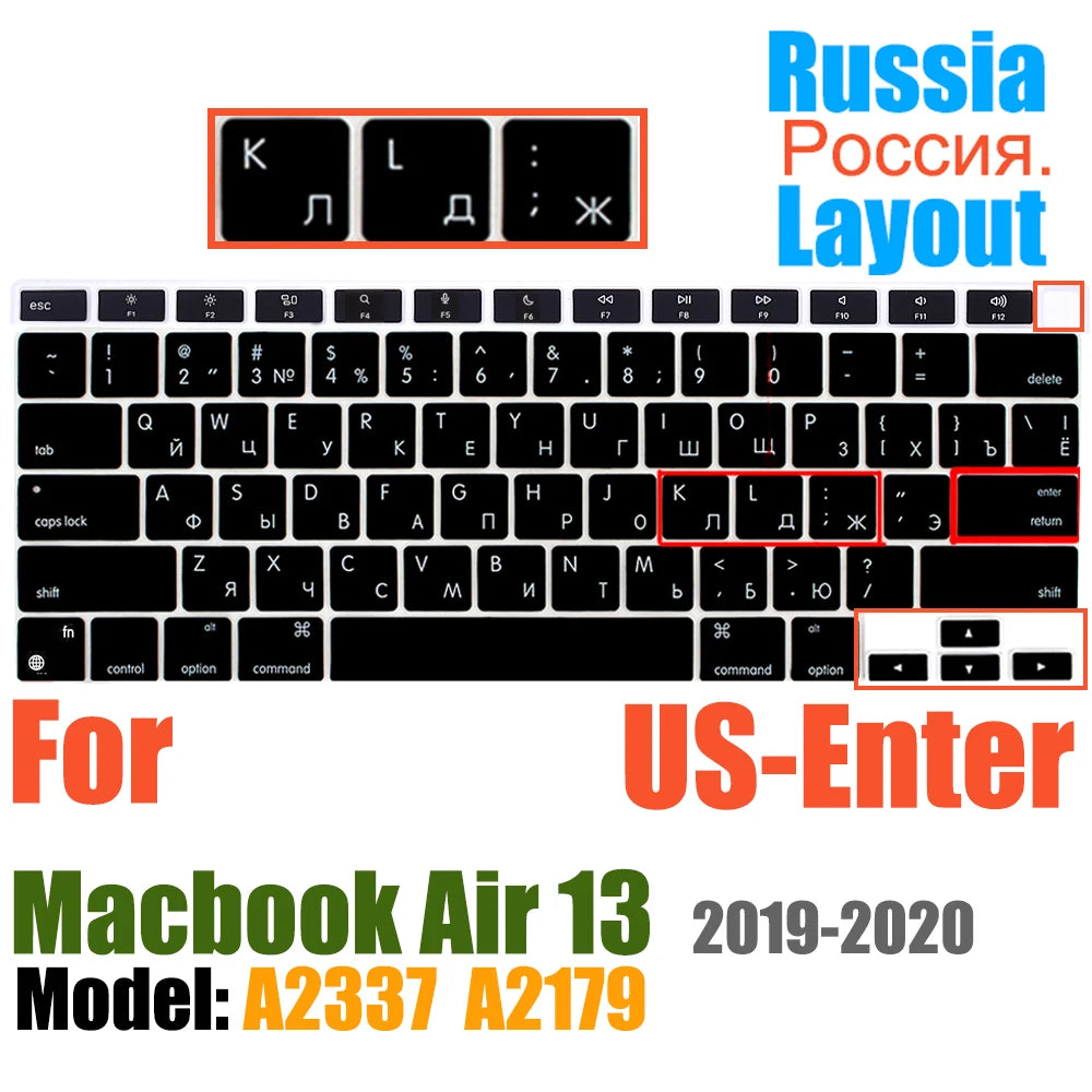 Keyboard Cover For MacBook Air 13 inch 2022 2021 2020 Release A2337 M1 A2179 with Touch ID Waterproof Protective Silicone Skin