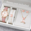 5/6PCS Fashion Rhinestone Women Watches Casual Leather Band Quartz Watch for Women Clock Jewelry Set Reloj Mujer（Without Box）
