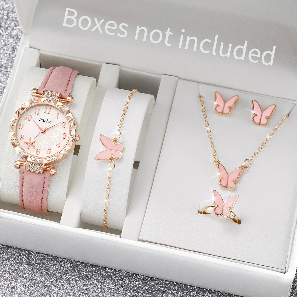5/6PCS Fashion Rhinestone Women Watches Casual Leather Band Quartz Watch for Women Clock Jewelry Set Reloj Mujer（Without Box）