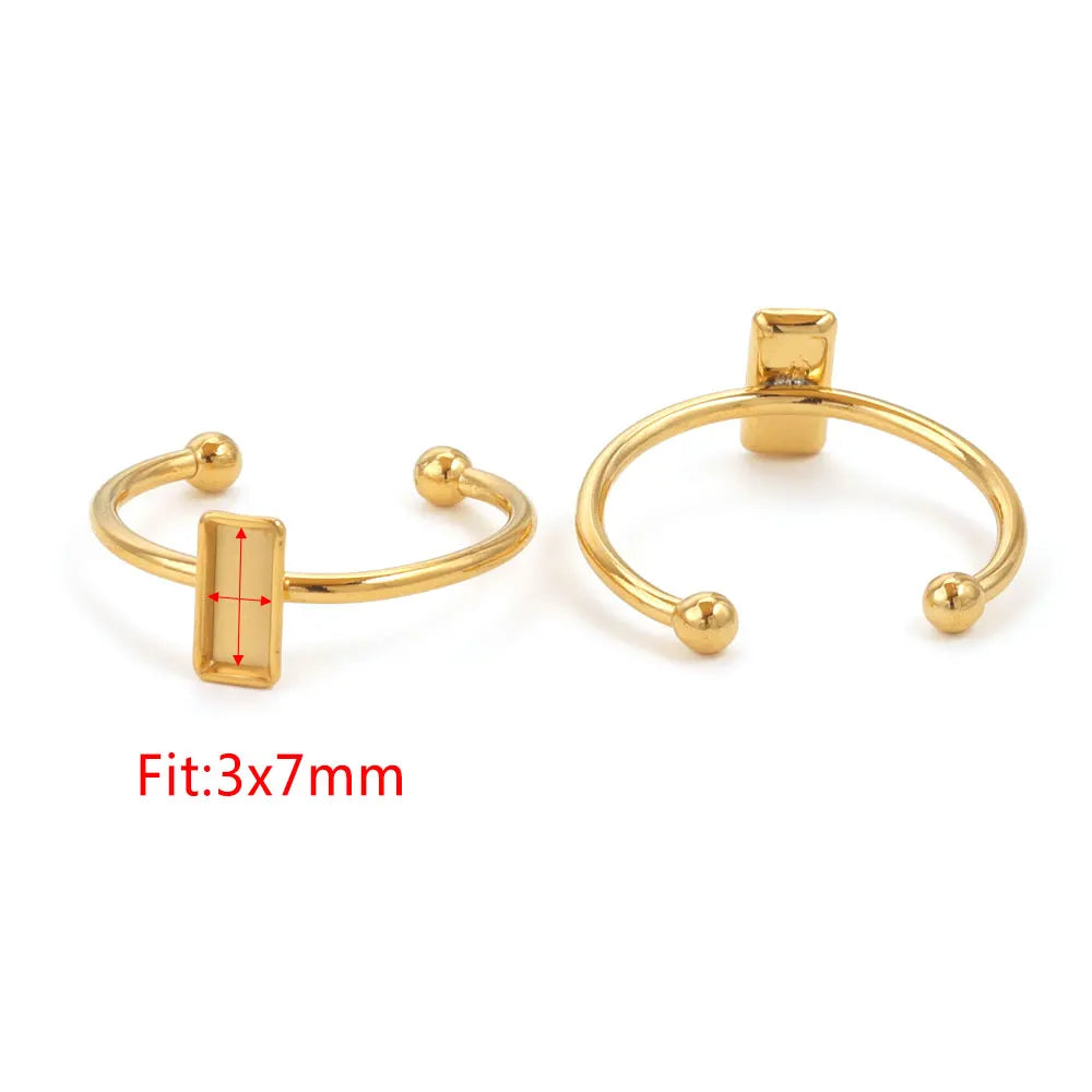 10pcs Adjustable Stainless Steel Open Ring Settings Blank Base Bezel Cabochons Rings For Jewelry Making DIY Finger Ring Blank