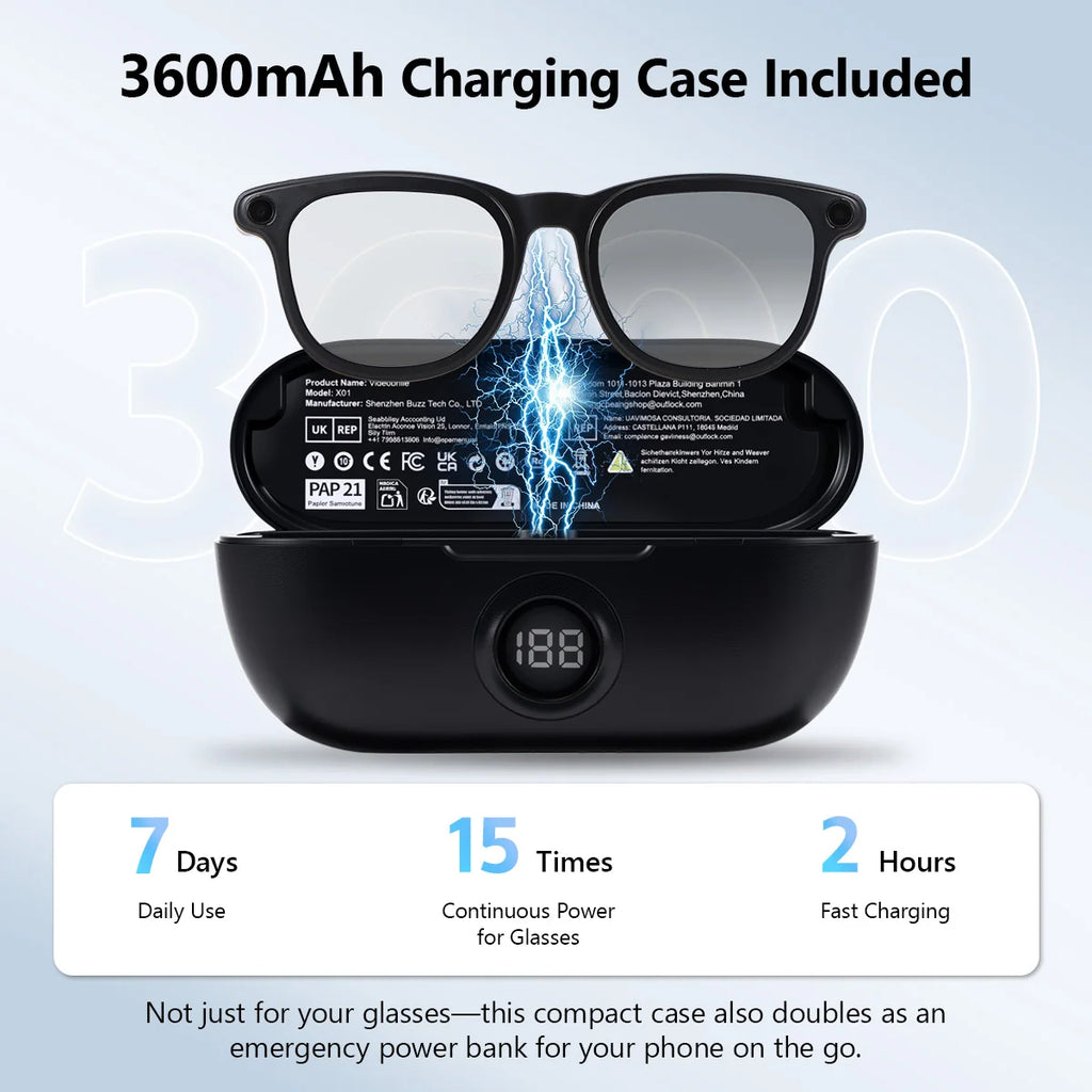 Hganus New Upgraded 800W AI Smart Glasses with Camera 3600mAh Battery Case Smart Translation Glasses Photo Video Recording Sunglasses ChatGpt App Phone WIFI 4 BT 5.3