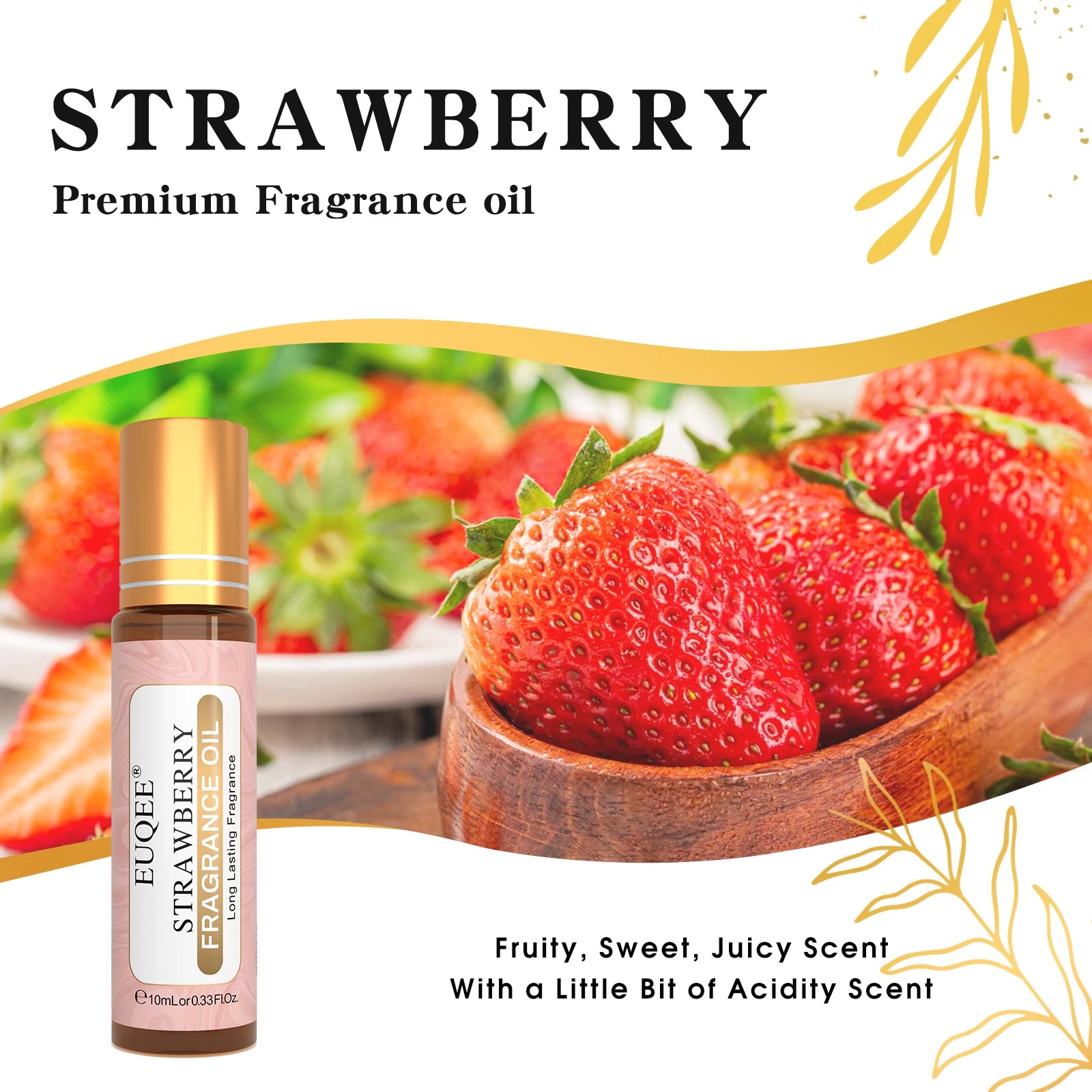 EUQEE 10ml Strawberry Cherry Watermelon Peach Fruit Fragrance Oils For Aromatherapy Diffuser Candle Making Premium Perfume Oil
