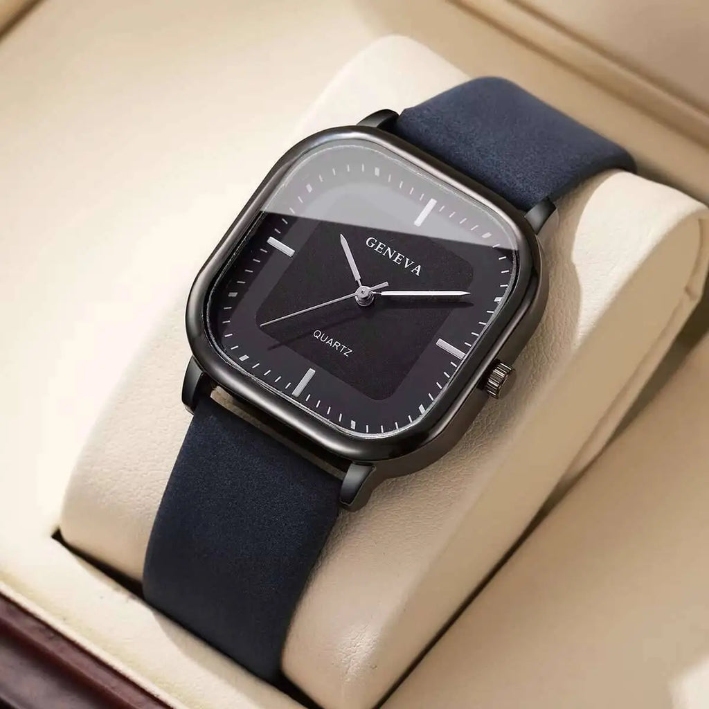 Fashion Square Minimalist Men's Quartz Watch Casual Leather Strap Wristwatch Reloj Hombre（Without Box）