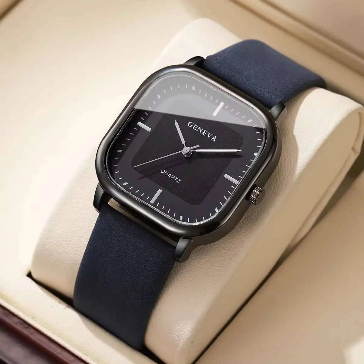 Fashion Square Minimalist Men's Quartz Watch Casual Leather Strap Wristwatch Reloj Hombre（Without Box）