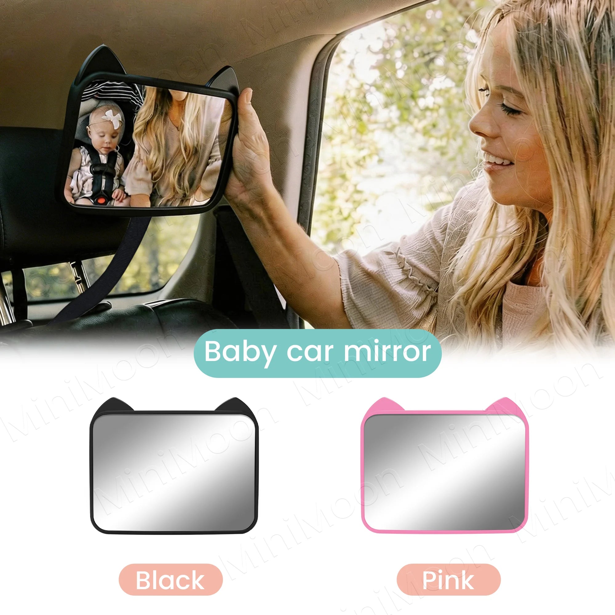 Adjustable Wide-Angle Car Seat Mirror, Headrest Mount Safety Monitor for Rear-Facing Baby & Child