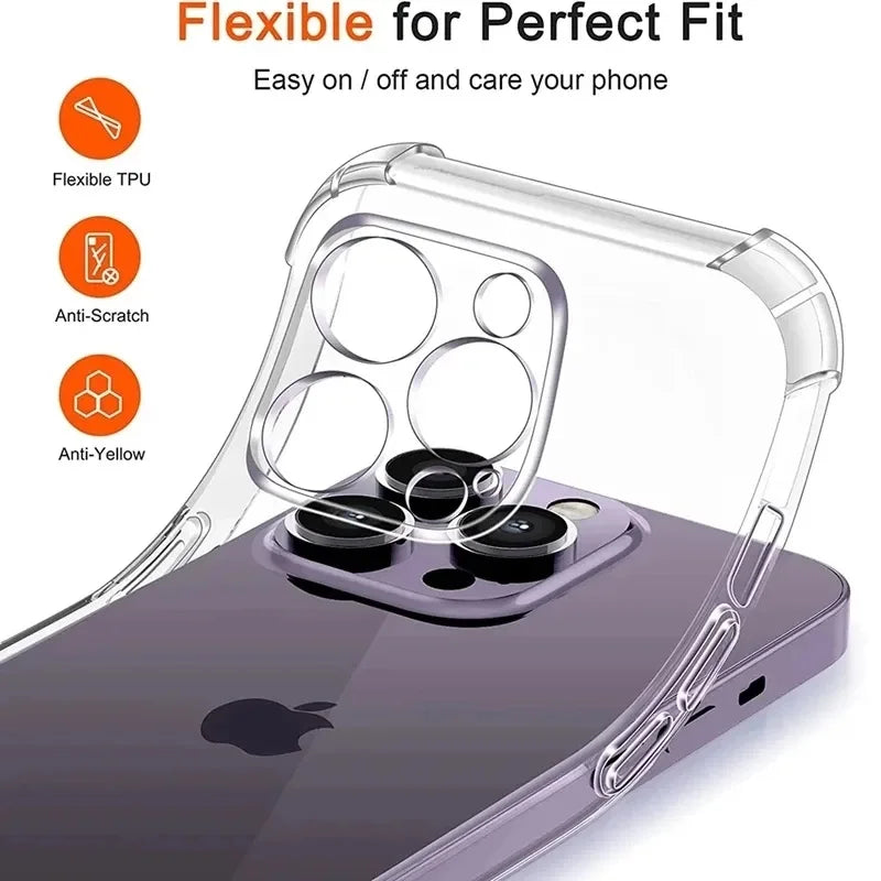 Luxury Shockproof Silicone Clear Phone Case For iPhone 18 17 16 15 14 13 12 11 Pro Max Mini X XR Xs 8Plus Transparent Soft Cover