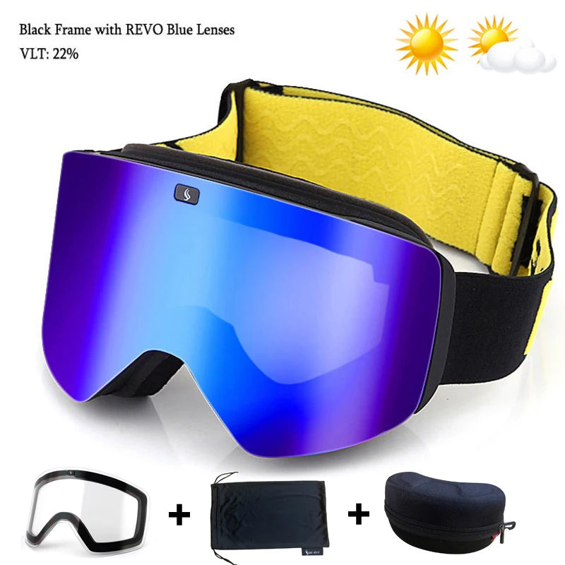 Magnetic Lens Ski Goggles Double Layer Polarized Lens Skiing Anti-fog Snowboard Goggles Men Clear Lens Ski Glasses Eyewear