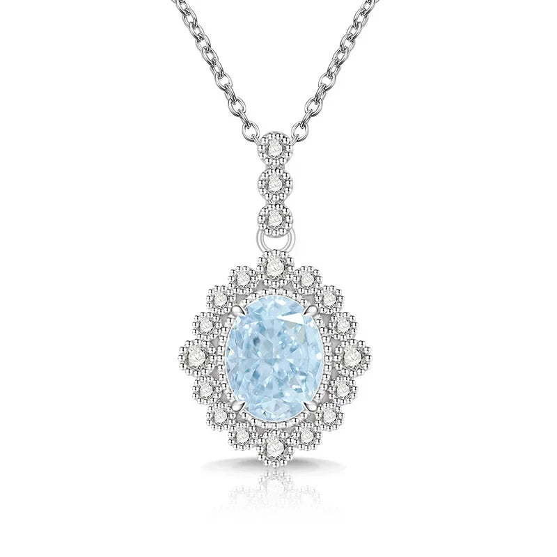 925 Sterling Silver Fashion Temperament Zircon Ice Flower Cut Pigeon Egg Necklace Birthday Party Anniversary Gift