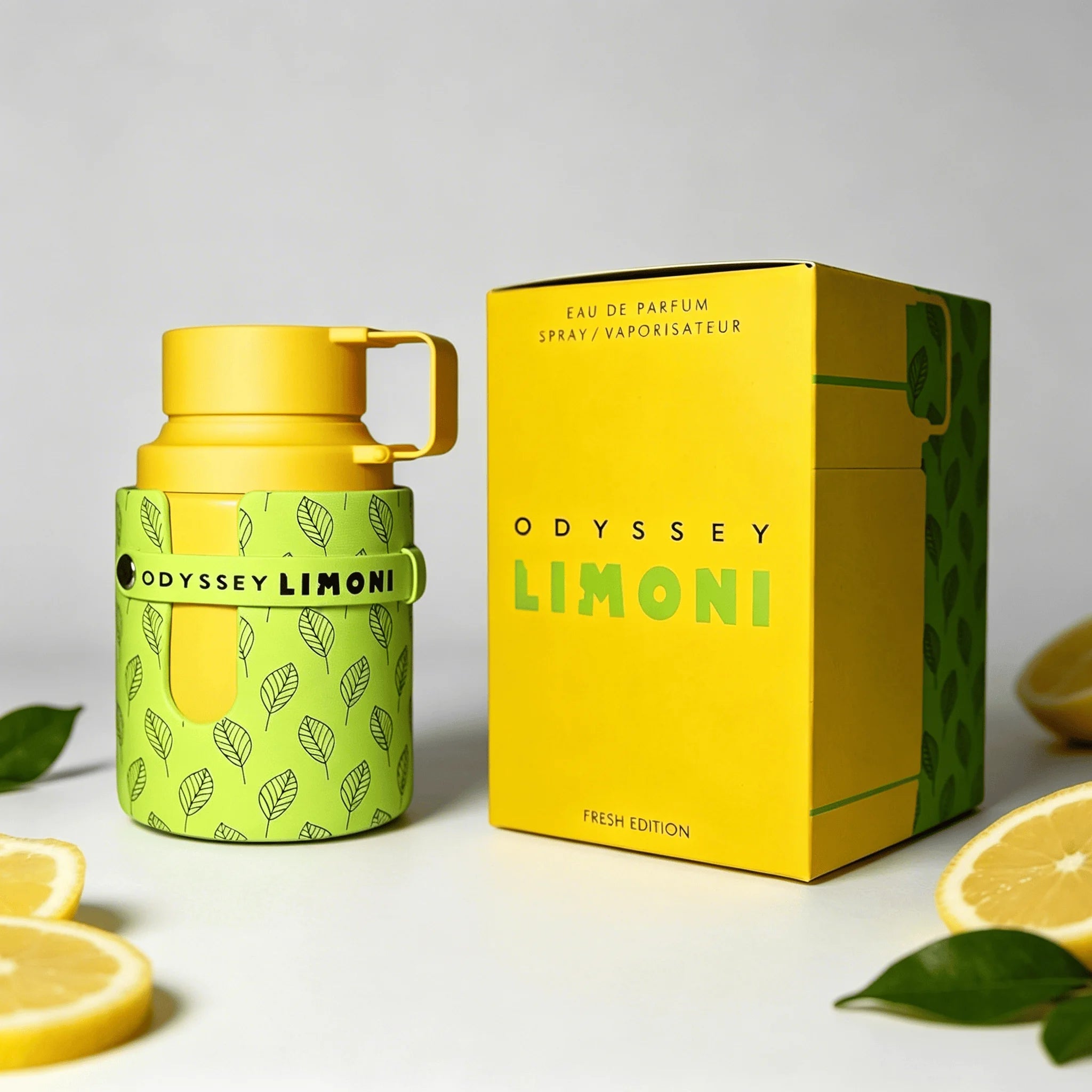 Armaf Odyssey Limoni Fresh Edition Unisex EDP Perfume Refreshing Lemon Citrus Perfume Leaf Pattern Cylinder Bottle Summer Luxury Gift Perfume for Him Her
