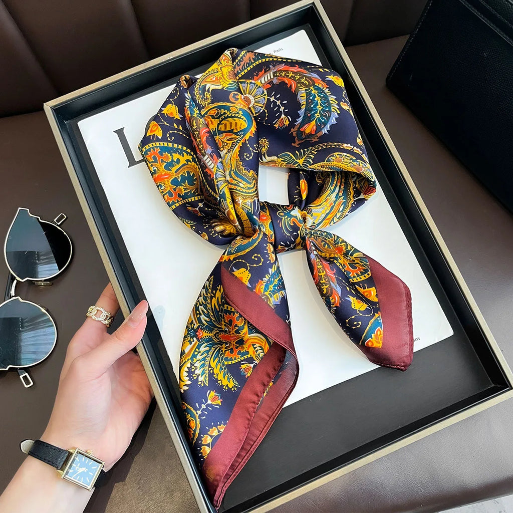 2025 New Yellow Lemon Print Square Silk Scarf for Women 70*70cm Neck Ties Fashion Decorate Neckerchief Female Hijab Bag Ribbions