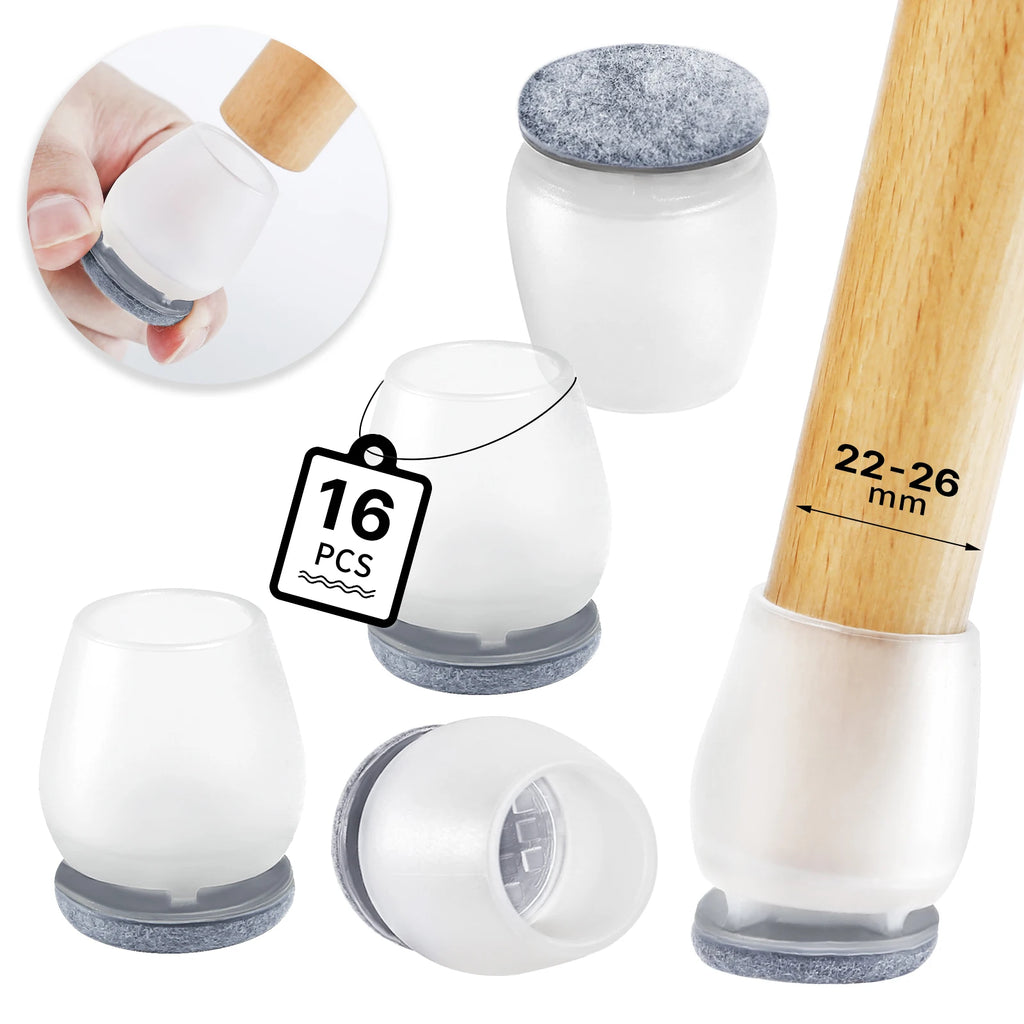 16PCS Silicone Chair Legs Pads Non-Slip Felt Chair Feet Caps Furniture Floor Protectors No Scratches Reduce Noise Home Decor