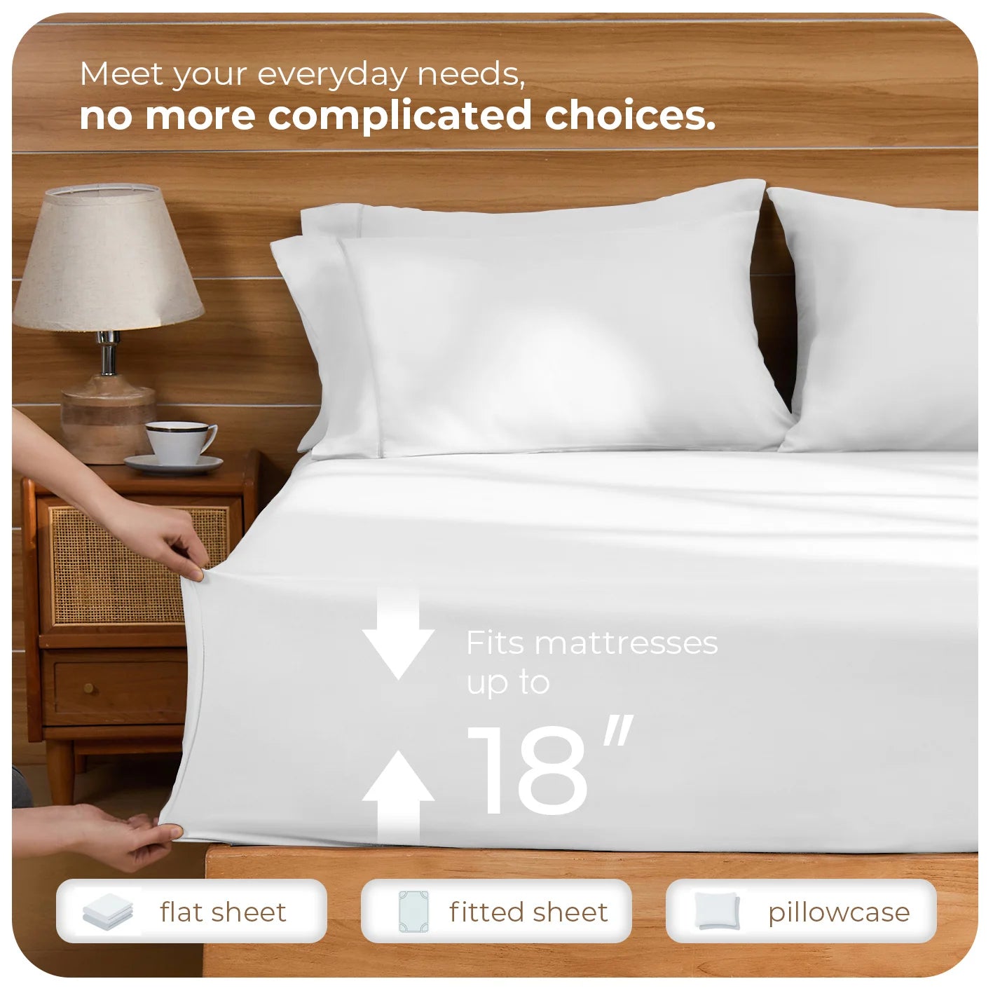 Cool & Soft Queen Size 4-Piece Bedding Set, Double-Sided Brushed Fabric, Easy Care Deep Pocket Fitted Sheet Fits Mattresses Up to 18 Inches, for Bedroom & Hotel Use, Local Warehouse Shipment, Ideal Holiday Gift
