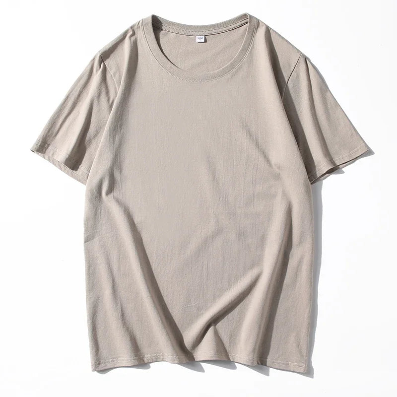 Men's Solid Color Round Neck Cotton Short Sleeved T-shirt Summer Comfortable Top