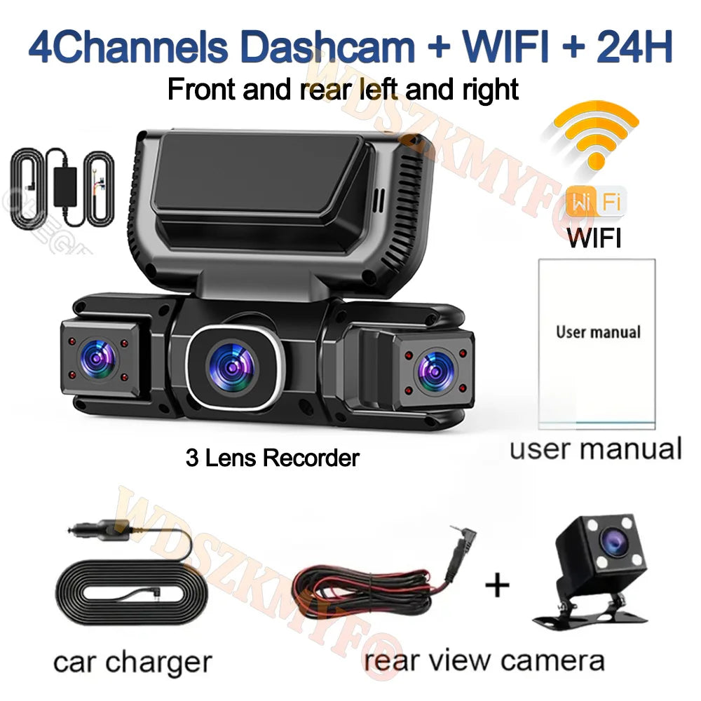360 Degrees 4Camera Front Left Right Rear View camera WIFI 1080P Video Recorder Car DVR Dash Cam 4 Way add 24H Hardware Kit