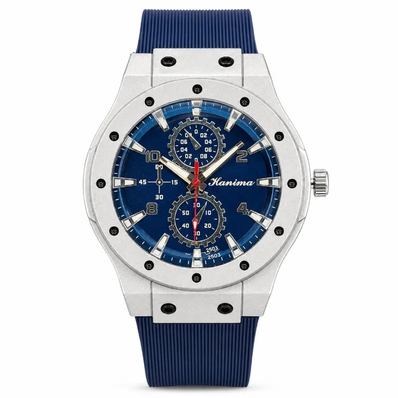 Blue-Dial Quartz Watch with Silicone Strap
