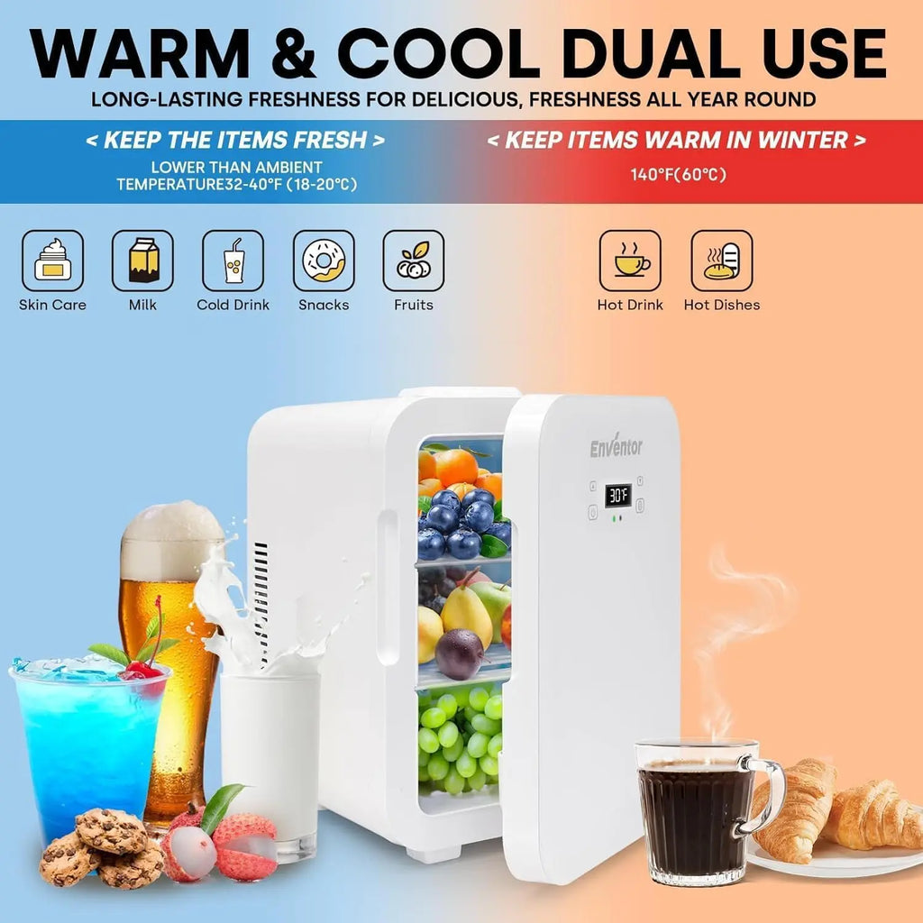 Enventor 10L Mini Car Refrigerator Portable Skincare Fridge AC 120V/DC 12V Thermoelectric Cooler and Warmer Function For Camping