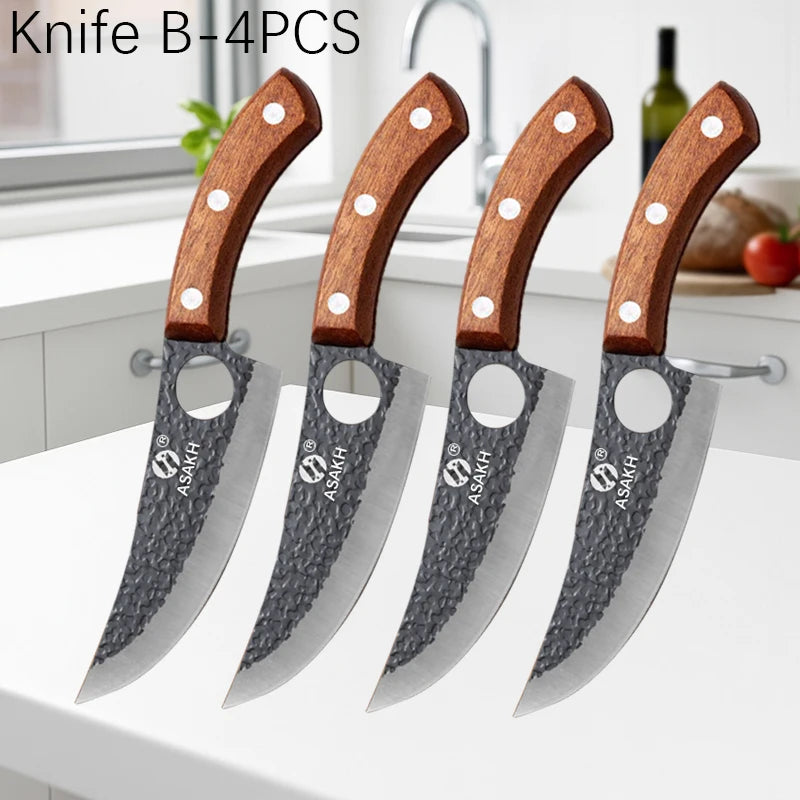 WXCOO Professional Hand Forged Butcher Knife with Wooden Handle Stainless Steel Boning Knife Cutter Full Tang Kitchen Knife