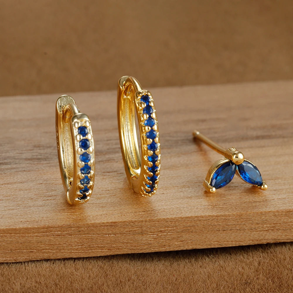 3pcs Stainless Steel Blue Zircon Evil Eye Hoop Earrings Set For Women 18K Gold Plated Cartilage Piercing Earring Fashion Jewelry