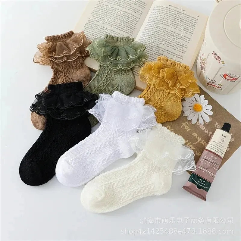 3 Pairs/Lot Summer Girls Socks Baby Kids Ruffle Sock Cute Children Frilly White Black Lace Cotton Socks For 1-10Years