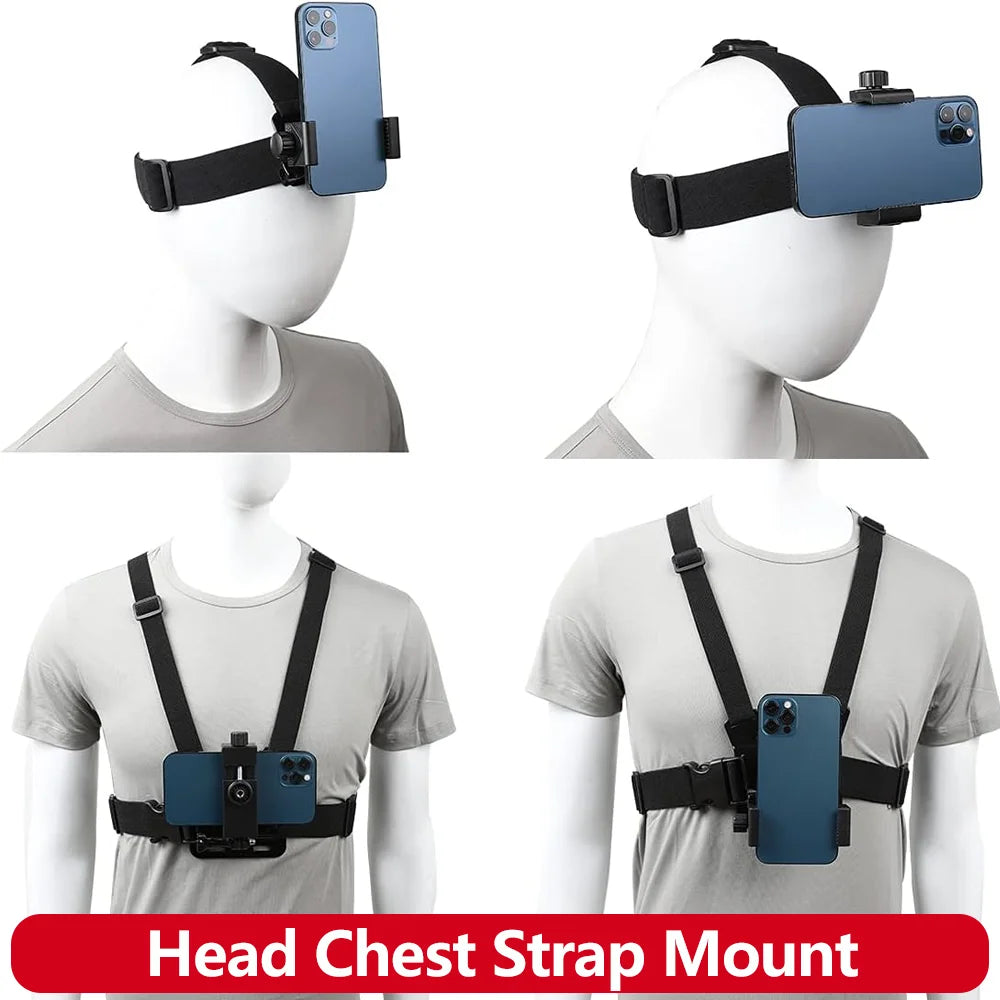 Mobile Phone Head Chest Strap Harness Mount Holder Kit Cell Phone Clip for IPhone/Samsung for GoPro AKASO DJI Osmo Action Camera