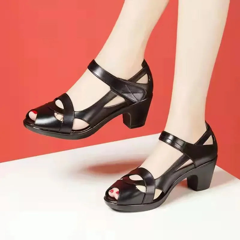 Cresfimix Women Classic High Quality White Pu Leather Peep Toe Square Heel Shoes Lady Cool Black Office Summer Heels A9841