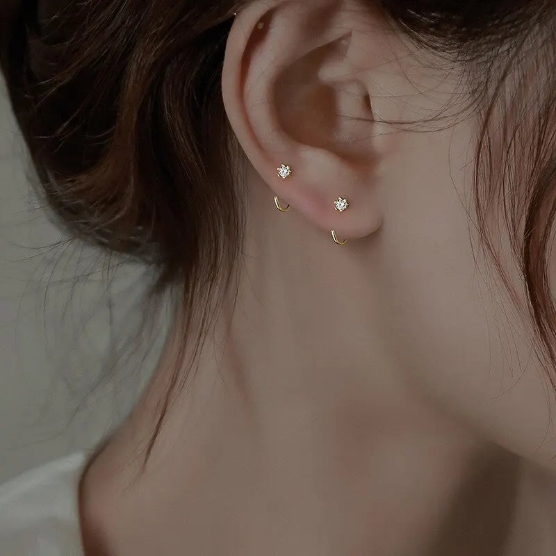 10mm Round Hoop Earrings For Women Temperament Inlaid Zircon Earrings Simple Copper Earrings Daily Small Ear Hook Jewelry K-