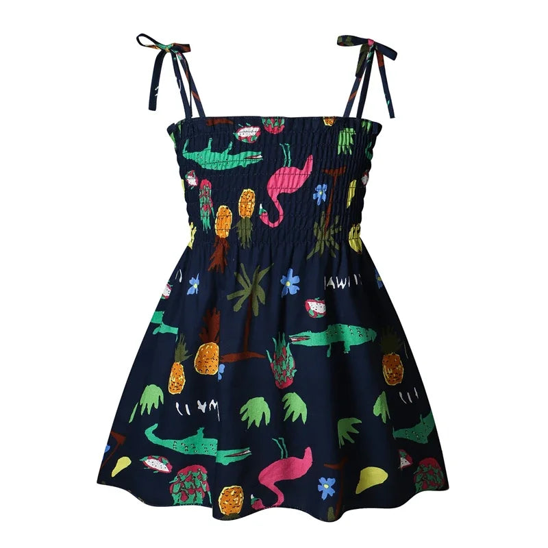 1-6 Years Kids Girls Sleeveless Flower Sundress Summer Beach Strap Princess Dress Cotton Children Clothes Girls Casual Dresses