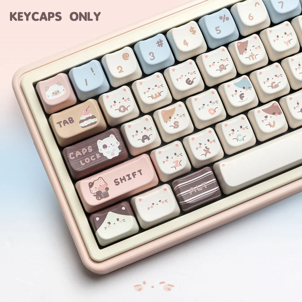 140-key Sea Salt Kitten Keycap Cat-shaped PBT Dye Sublimation MAO Contour Compatible with MX for Switch Fit 61/64/68/87/96/104/1