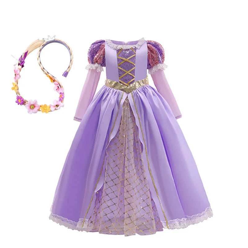 Rapunzel Princess Dress for Girls Tangled Cosplay Costume Kids Halloween Christmas Carnival Birthday Party Fancy Clothes