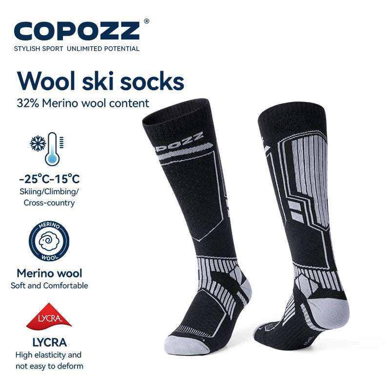 COPOZZ Merino Wool Winter Ski Socks Men Women Thermal Knee-high Ski Socks Warm Thickened Snowboard Soccer Socks Adult Female