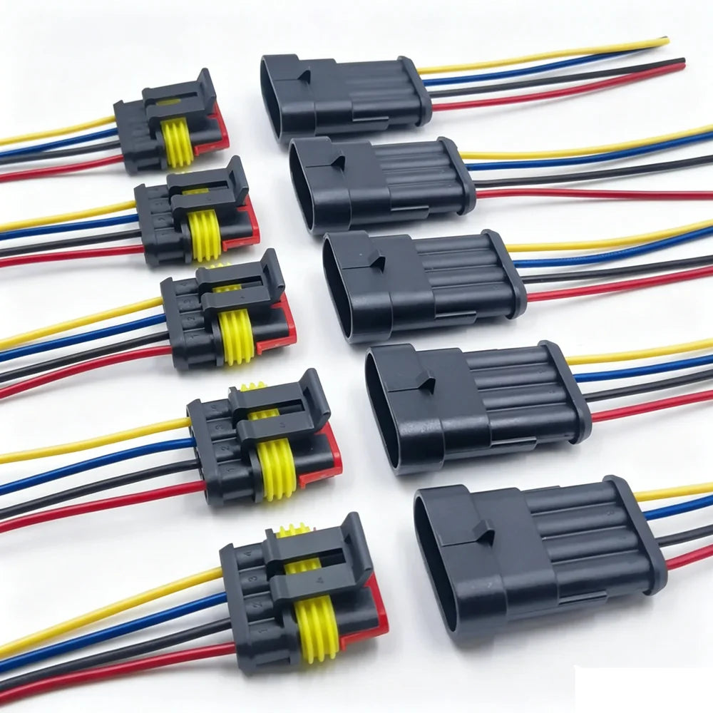1/2/3/4 Pin Waterproof Connectors, Electrical Terminal Quick Connector, 10Pcs/ 5Sets, With Wire, Suitable For Cars, Ships, Etc.