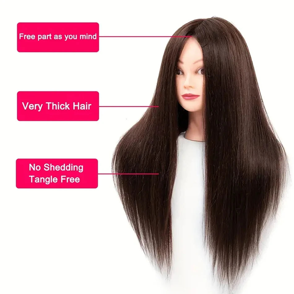 Realistic Mannequin Head With Synthetic Hair Versatile Beauty Training Aid For Hairstylist Makeup Practice Headdoll With Stand